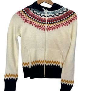 Schmidt Women's M Vintage Fair Isle Hooded Zip-Up Cardigan Sweater